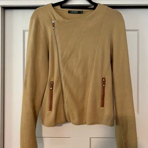 Lauren RL Knit Moto Blazer with Leather Trim